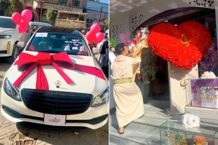 بالفيديو: يمني مغترب يهدي خطيبته سيارة فارهة تجاوز سعرها 200 ألف دولار وأطقم ذهب ويثير الجدل في صنعاء