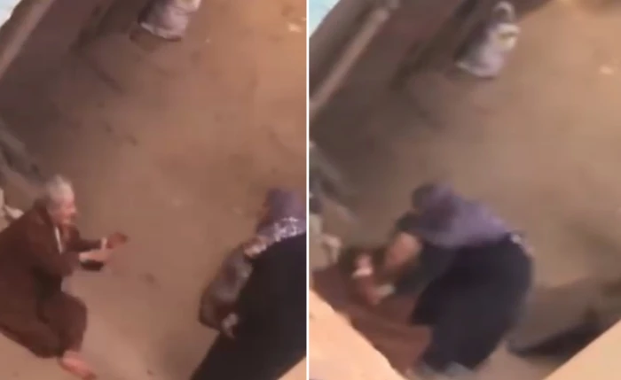"اطلعي يا بنت الحرام".. بالفيديو: مصرية تعتدي على والدتها المسنّة بالعصا وتسحلها في الشارع
