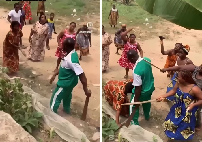 بالفيديو: نساء إفريقيات يحاصرن رجل ويعتدين عليه بالضرب في الكاميرون والكشف عن السبب