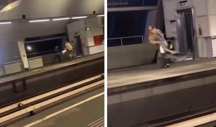 بالفيديو: امرأة مسلمة محجبة تراوغ شرطياً كان يلاحقها داخل محطة مترو في هولندا وتتسبب في سقوطه أرضاً