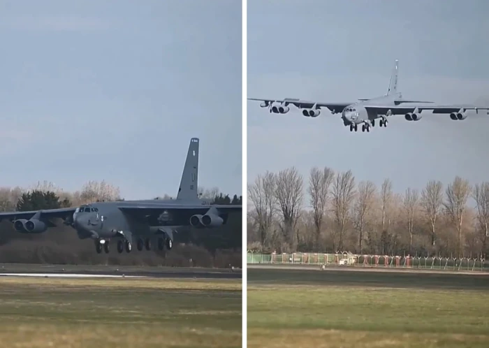 فيديو يوثق لحظة هبوط مثير  للقاذفة  الأمريكية الضخمة B-52