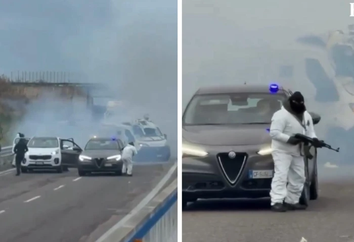 باستخدام أسلحة رشاشة  وقنابل.. بالفيديو: هجوم مسلح على شاحنة نقل أموال وسط طريق سريع في إيطاليا