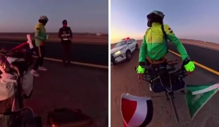 بالفيديو.. رحالة مصري على دراجة  يكشف ردة فعل رجال أمن الطرق تجاهه بعدما استوقفوه خلال توجهه إلى المدينة