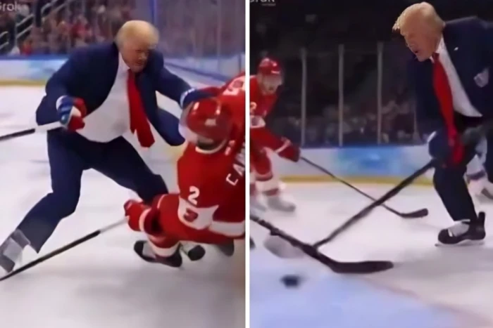 ترامب ينشر مقطع فيديو بالذكاء الاصطناعي يلعب هوكي الجليد الأولمبي ضد فريق كندا ويوجه اللكمات للاعبين