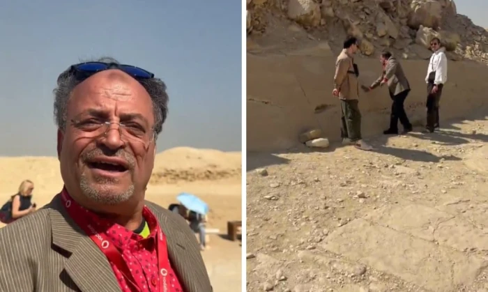 «معلش الحماس أخدني مع السياح»…. بالفيديو: القبض على مرشد سياحي مصري رسم بالطباشير على جدار هرم أثري بالجيزة