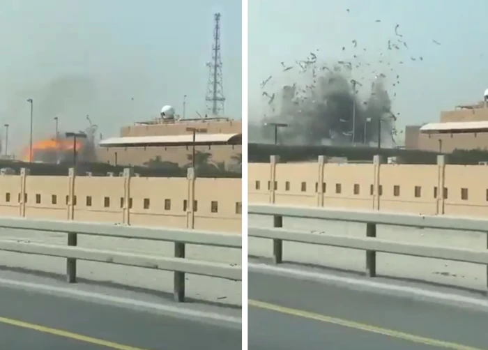 فيديو جديد لحظة سقوط  صاروخ إيراني على مقر الأسطول الخامس التابع للبحرية الأمريكية في البحرين