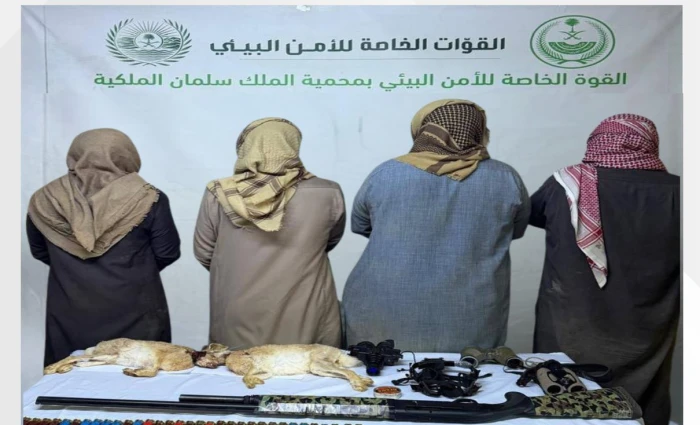 القبض على 4 مواطنين والتشهير بهم لارتكابهم مخالفة الصيد في محمية الملك سلمان الملكية .. والكشف عن المضبوطات التي عثر عليها بحوزتهم!