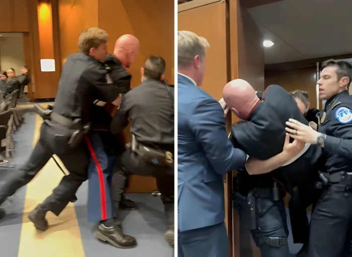 “لا أحد يريد القتال من أجل إسرائيل”.. بالفيديو: كسر ذراع رقيب أمريكي سابق أثناء إخراجه من مجلس الشيوخ بعد احتجاجه على الحرب ضد إيران