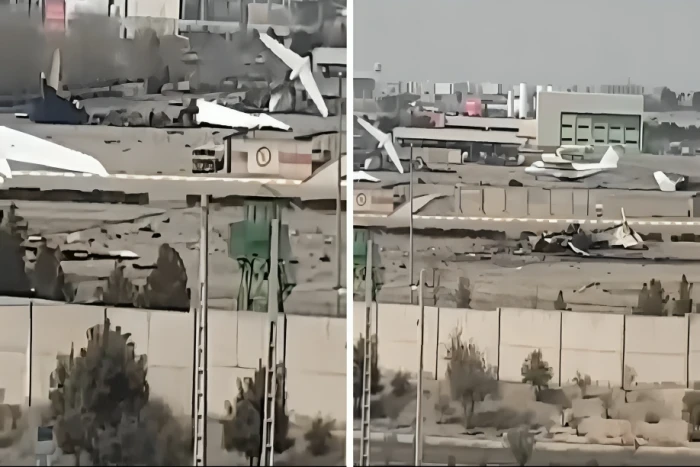 فيديو يوثق دمار واسع وتدمير طائرات في مطار مهرآباد بطهران بعد غارات جوية عنيفة الليلة الماضية