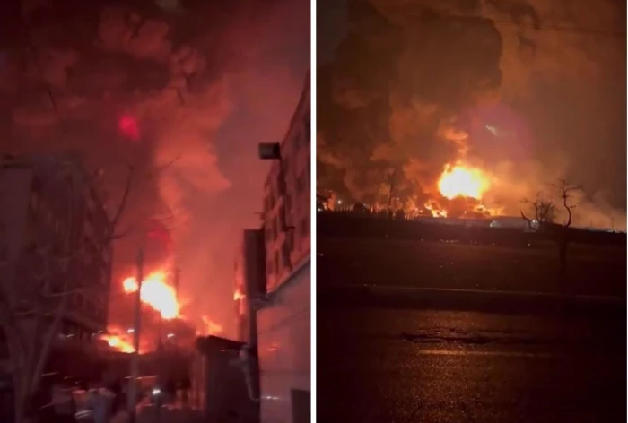 بالفيديو.. لحظة قصف مستودع نفط بمدينة كرج الإيرانية بقنابل شديدة التدمير