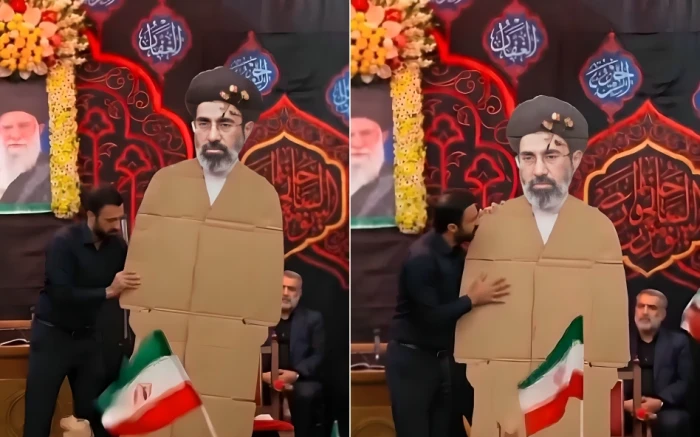 فيديو لإيرانيين يصممون مجسماً كرتونياً للمرشد الإيراني الجديد مجتبى خامنئي ويقبلونه