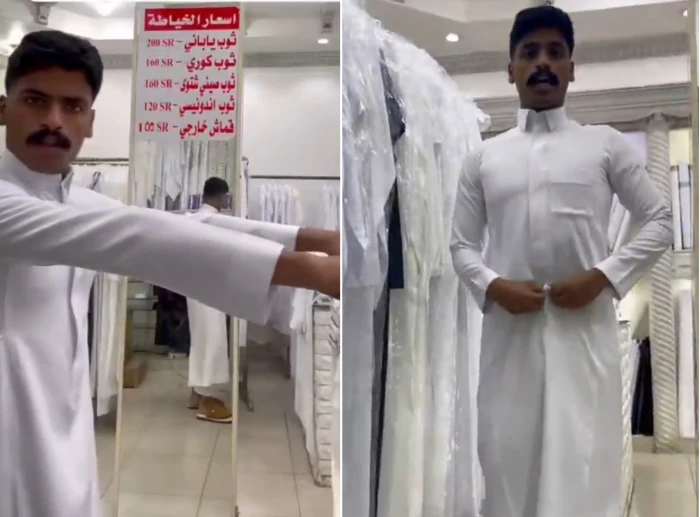 بالفيديو.. ردة فعل شاب داخل محل خياطة بعد تفصيل ثوب العيد بشكل غير متوقع