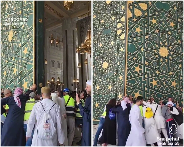 بالفيديو: أكثر من 30 شخصا يحاولون إغلاق باب الملك عبد الله في الحرم!