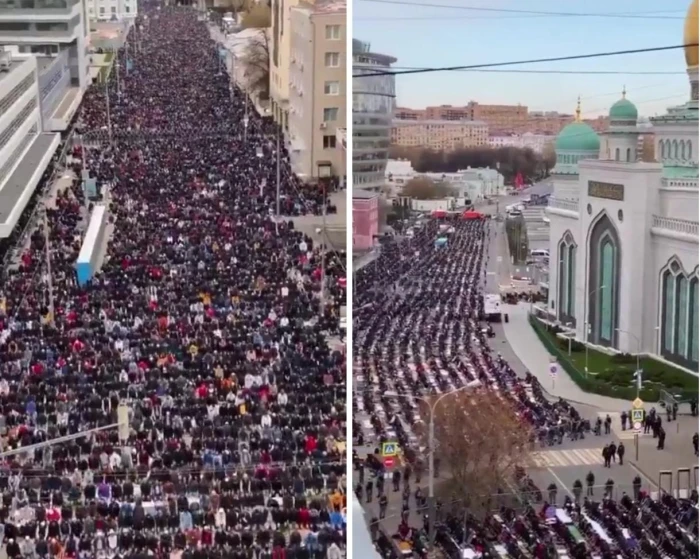بالفيديو.. الآلاف يؤدون صلاة عيد الفطر في شوارع وميادين روسيا