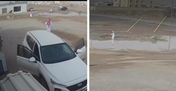 كاميرا مراقبة توثق سقوط طفل في حفرة مغمورة بالمياه في حائل… وردة فعل شاب تنقذه في اللحظات الأخيرة