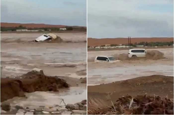 بسيارتي «لاندكروزر».. بالفيديو: سائقان يتحدّيان السيل في سلطنة عُمان والنهاية صادمة