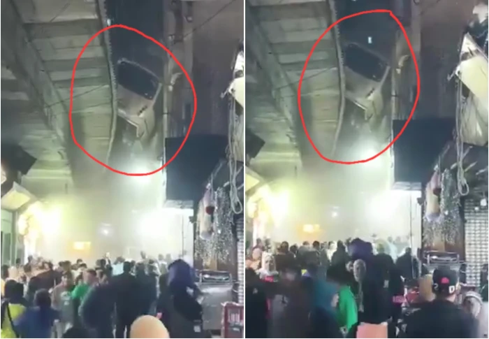 حادث غريب.. بالفيديو: باص يسقط من كوبري ويستقر على شرفة منزل في مصر