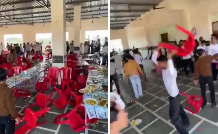بسبب عدم وجود «أرجل الدجاج  » ..بالفيديو: اندلاع مشاجرة  بالكراسي والطاولات  في حفل  زفاف بالهند
