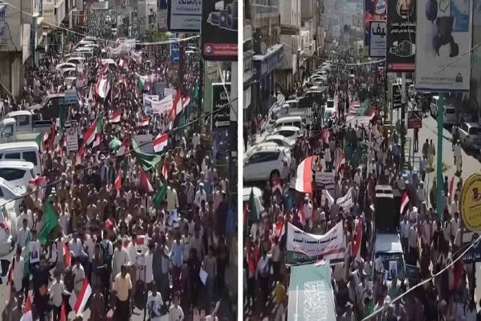 «من تعز لجدة موقف واحد في الشدة».. بالفيديو: آلاف اليمنيين ينظمون مسيرة حاشدة لدعم السعودية ضد الهجمات الإيرانية