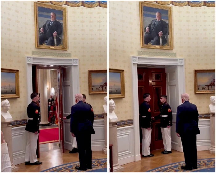 "لقطة خلف الكواليس".. بالفيديو.. لحظة خروج "ترمب" لإلقاء خطابه في البيت الأبيض!