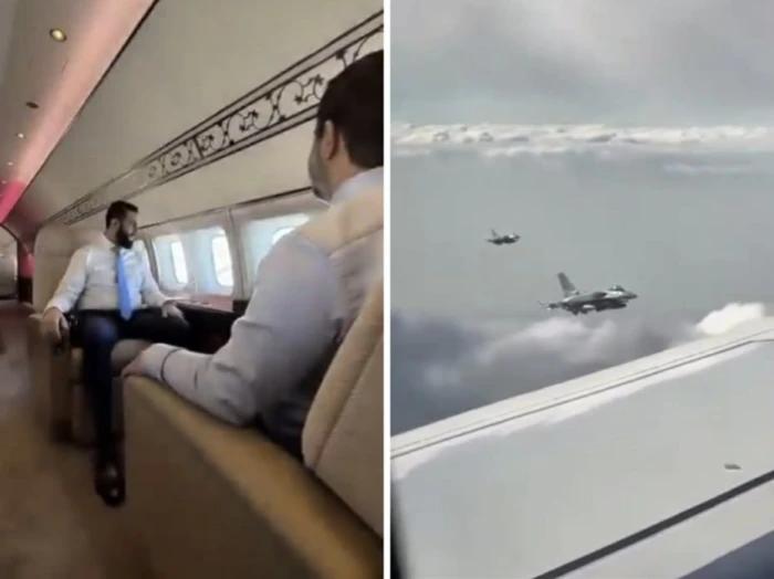 بالفيديو :  ‏سلاح الجو الإماراتي يرافق طائرة الرئيس  السوري أحمد الشرع في سماء الإمارات