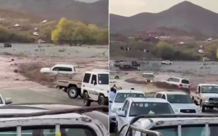 بالفيديو.. جرف «لاند كروزر»  أثناء محاولة قائدها اقتحام سيل في منطقة الباحة