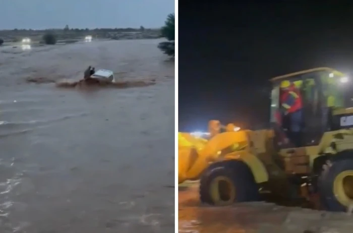 بالفيديو.. لحظة إنقاذ أشخاص احتُجِزوا وسط السيول في وادي النسا بالرس