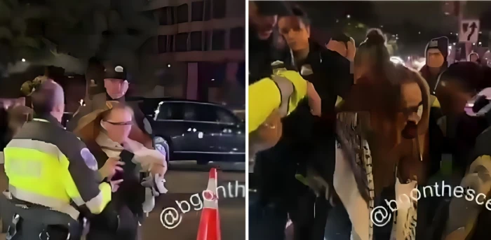 بالفيديو.. اعتقال متظاهرة بعد اقتحام موكب أمني قرب عشاء مراسلي البيت الأبيض