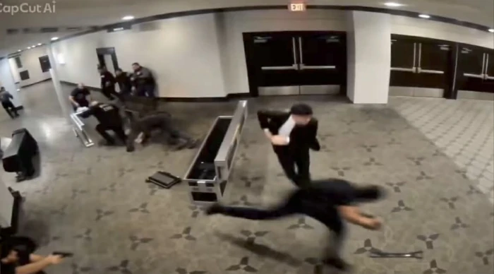 فيديو بالذكاء الاصطناعي يظهر لحظة محاولة اقتحام مطلق النار لقاعة حفل عشاء في واشنطن بحضور ترامب