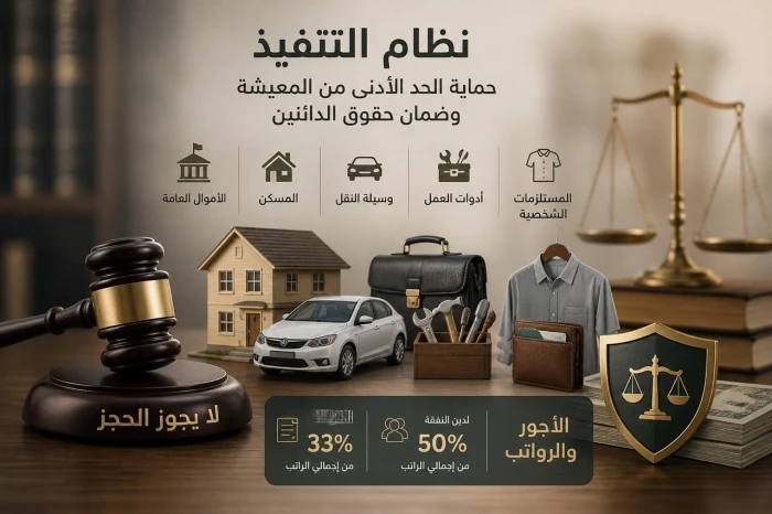 نظام التنفيذ: تحديد الأموال غير القابلة للحجز ونسب الاستقطاع من الرواتب