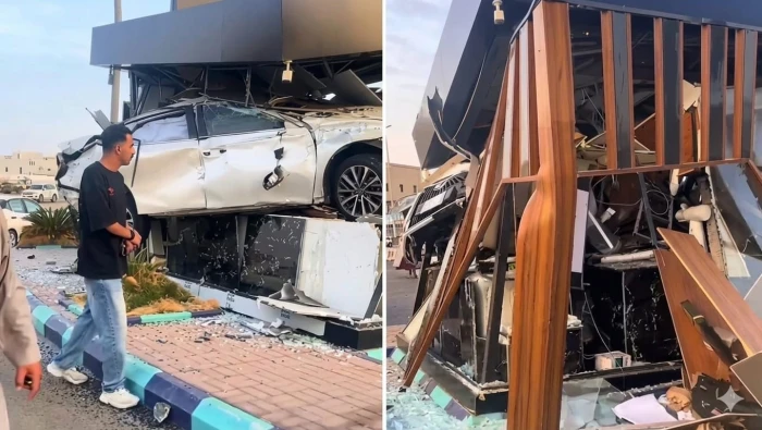 بالفيديو.. «لكزس» تقتحم مقهى في جدة بسبب السرعة العالية