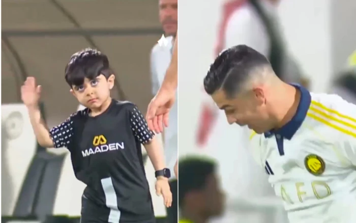 فيديو للطفل الذي رافق كريستيانو رونالدو في مباراة النصر والشباب يحظى بتفاعل كبير بعد تقليده احتفالية "كالما كالما"