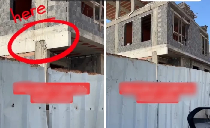 "خرسانة العمود شاقة الكمرة شق " ..بالفيديو.. شخص يوثق خطأ صادم لمبنى تحت الإنشاء