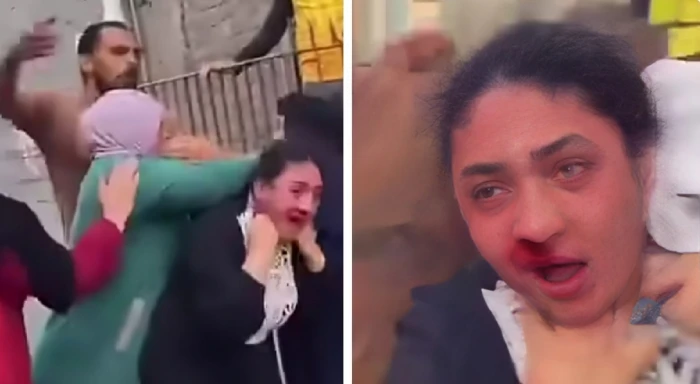 بالفيديو.. مصري يعتدي على زوجته بالضرب وسط الشارع  بسبب طلبها الطلاق