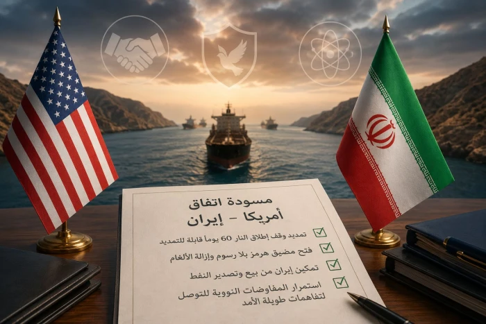 مسودة الاتفاق الأمريكي الإيراني: وقف إطلاق النار 60 يوماً قابلاً للتمديد.. وفتح مضيق هرمز بدون رسوم وإزالة الألغام