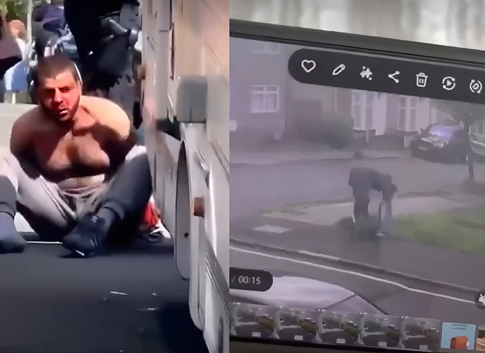 بالفيديو.. شاب يباغت فتاة ويطعنها بسكين في رقبتها من الخلف وسط شارع عام في بريطانيا