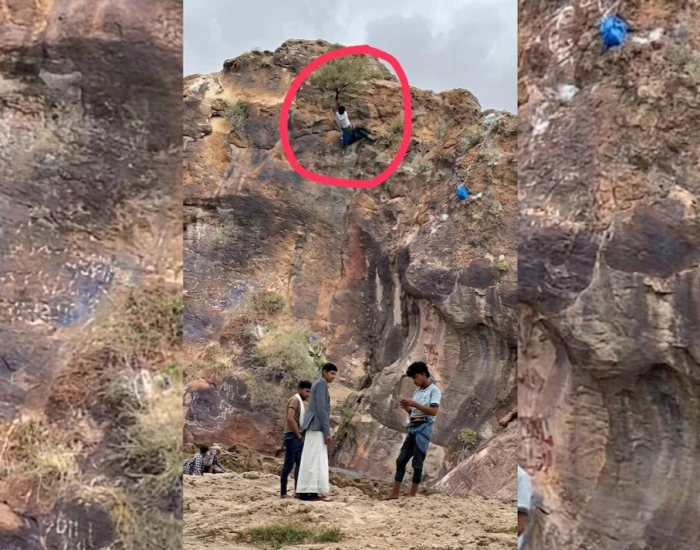 ظهور قعقاع جديد.. بالفيديو: شاب يمني يقلد القعقاع عنتر ويغامر بحركات خطرة داخل فوهة البركان