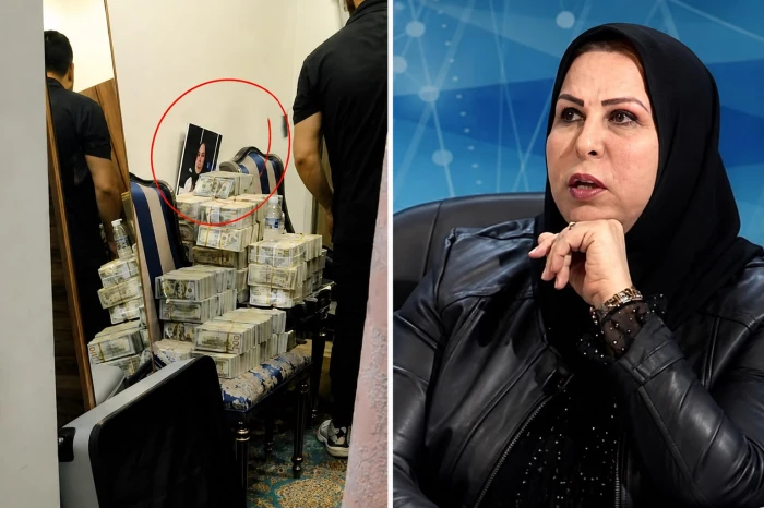 صورة توثق العثور على رزم من الدولارات داخل منزل مسؤولة عراقية أثناء اعتقالها بتهمة الفساد