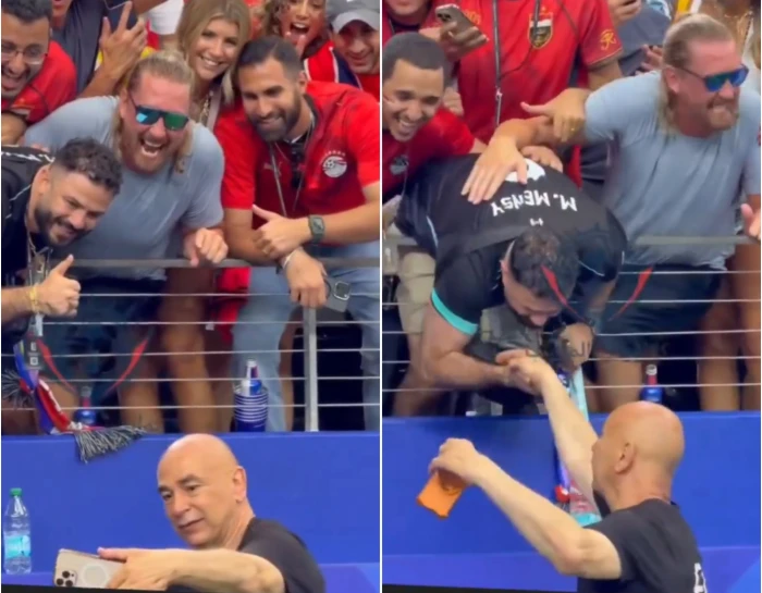 بالفيديو.. ردة فعل مدرب منتخب مصر حسام حسن عندما حاول مشجع تقبيل يده