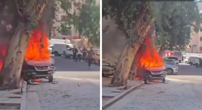 بالفيديو:  لحظة اشتعال سيارة إثر انفجار قرب مقر إقامة ماكرون في دمشق