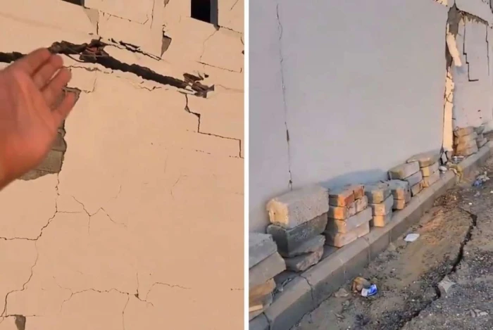 فيديو يوثق هبوط مفاجئ في أرضية منزل حديث الإنشاء يتسبب في تشققات وانكسارات كبيرة بالجدران