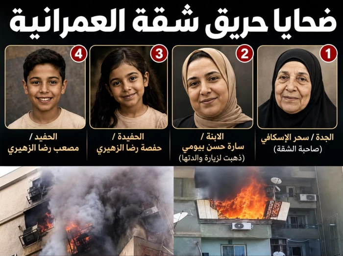 زيارة عائلية انتهت بمأساة..بالصور :  حريق يودي بحياة أم وطفليها وجدتهما في مصر