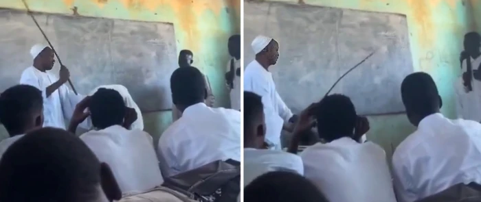 بالفيديو.. معلم سوداني يعاقب طلابه بالعصا بسبب تأخرهم عن الحصة