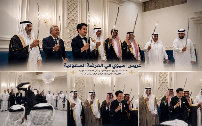 بالفيديو.. الشاب الآسيوي “يوسف إياما” يشارك في العرضة  خلال حفل زفافه على ابنة  المواطن  “فيصل الزهراني”