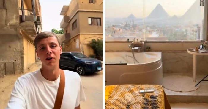 بالفيديو.. سائح أجنبي في مصر يكشف مفاجأة بعد حجز شقة فاخرة  عبر Airbnb مطلة على الأهرامات