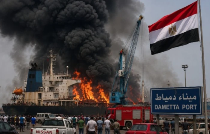 أول تعليق من مصر على حريق سفينتي ميناء دمياط بعد استهدافهما بطائرة مسيّرة