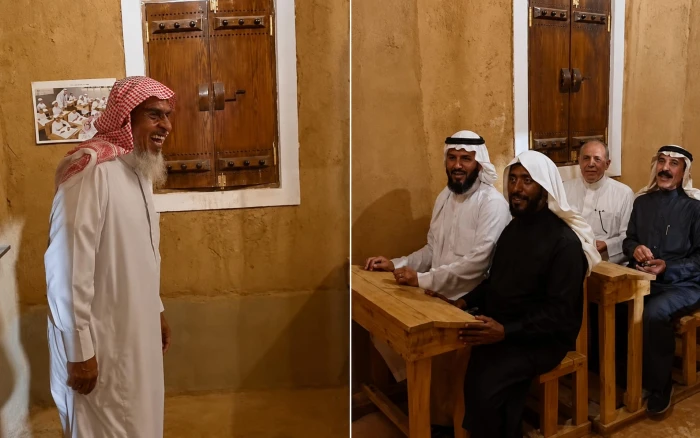 فيديو لمعلم يلتقي بطلابه بعد غياب 50 عاماً ويجتمع بهم داخل فصل دراسي ويعلمهم نطق الحروف