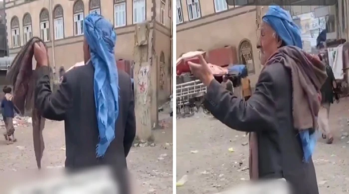 "ارحمونا.. ذهبنا جوع".. بالفيديو: مسن يمني يصرخ من شدة الجوع  وسط شارع في صنعاء.. ويثير موجة غضب تجاه الحوثيين
