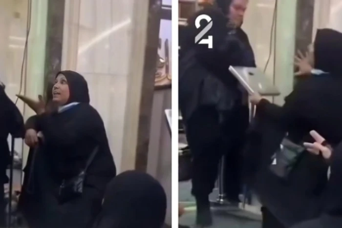 ‏بالفيديو: امرأة إيرانية تعتدي على عراقية وتمنعها من الصلاة على كرسي في مدينة كربلاء
