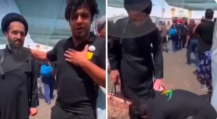 بالفيديو.. عراقي يقبّل قدم  وحذاء معمم إيراني خلال زيارته لكربلاء